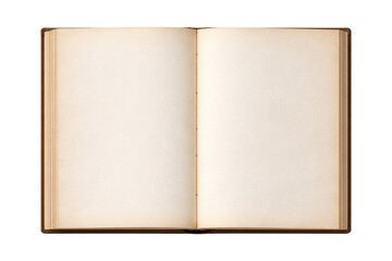 Naklejka premium Open Blank Old Book with Aged Cream Pages isolated PNG with Transparent Background