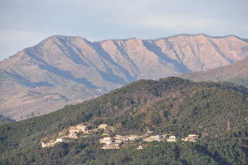Fototapeta premium monte Zatta (dividing Graveglia, Sturla, Vara, Taro valleys) seen from the trail from Riva Trigoso to Punta Baffe, Appenines, Liguria, Italy