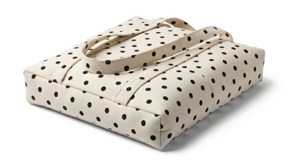 Polka dot fabric wrapped gift package bag isolated on white background studio