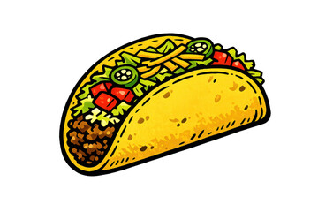 Delicious taco with meat and fresh toppings on a transparent background