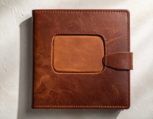 Blank Brown Leather Notebook Cover Mockup with Debossed Area