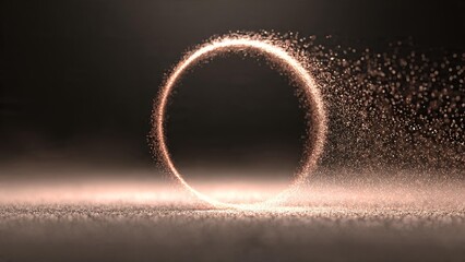 Glowing ring explodes in particles on a dark background with light