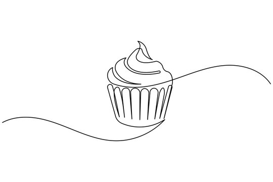 Minimalist cupcake continuous one line art drawing vector illustration