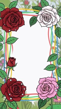 Decorative Rose Frame Border With Colorful Leaves For Video.