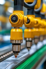 Close up of Yellow Industrial Robotic Arms on Assembly Line