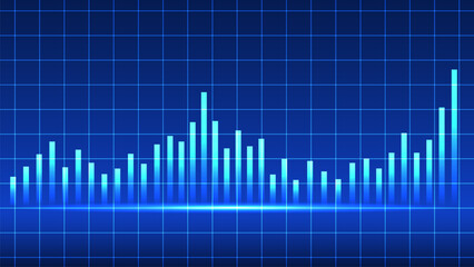 Digital blue bar graph with glowing bars on grid background, representing data analysis