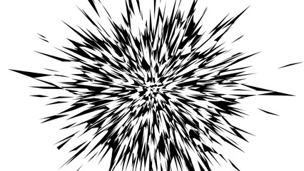 Black and white radial spike explosion abstract with jagged sharp edges