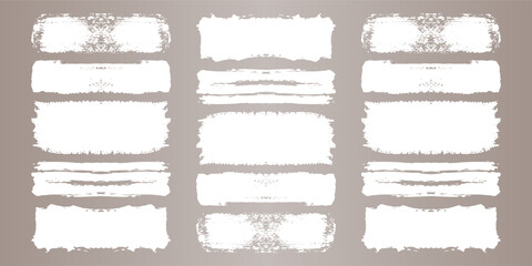 Vector paint brush set. White ink grunge brush strokes. Grunge design elements. Painted ink stripes. Creative isolated spots. Ink smudge, abstract shape stains and smear set