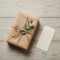 Sustainable Valentine's Day Gift Wrapped in Kraft Paper with Green Foliage and Twine, Eco-Friendly Holiday Concept