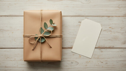 Sustainable Valentine's Day Gift Wrapped in Kraft Paper with Green Foliage and Twine, Eco-Friendly Holiday Concept