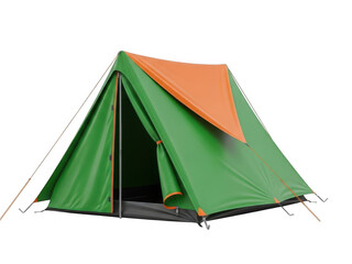 Green and Orange Camping Tent with Open Door on a transparent background