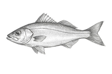 Detailed fish drawing on transparent background, aquatic wildlife art.
