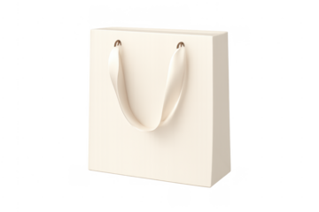 Beige luxury shopping gift bag with ribbon handle