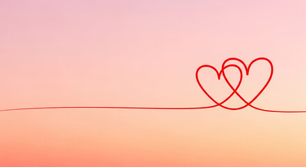Two red heart outlines intertwined against a gradient background, conveying love and connection, suitable for Valentine's Day or romance concepts