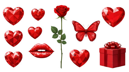 Red Gem Hearts Butterfly Lips Rose and Gift Box Collection valentain