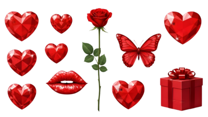 Red Gem Hearts Butterfly Lips Rose and Gift Box Collection valentain