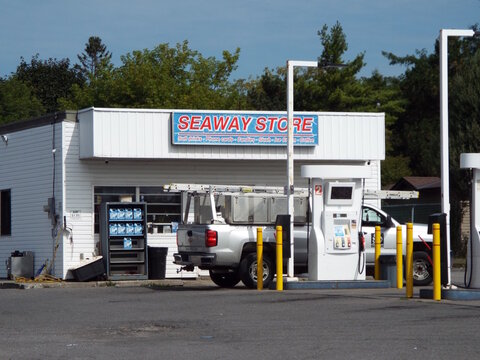 Gloucester, ON, Canada-July 5,2025: The small white "Seaway Store" building features a blue sign on Cyrville Road.