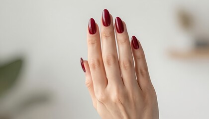 Luxury Burgundy Nails &ndash; Elegant Feminine Hand with Glossy Manicure