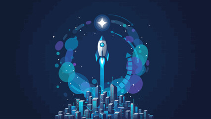 Abstract blue vector background with glowing circles and digital network spheres representing a global technology concept of light energy and business science illustration