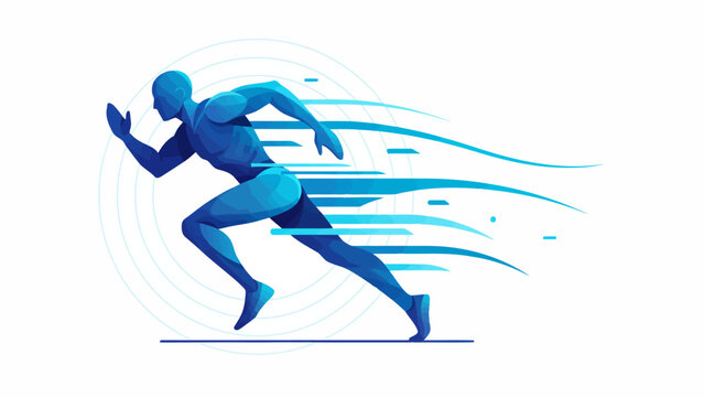 Black vector illustration of a running man silhouette and soccer player athlete in a high speed sprint action for sports fitness competition