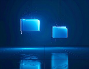 Digital Folders in Cyber Realm: Futuristic folders hover within a digital landscape, hinting at the vastness of information storage and retrieval within a cybernetic environment.
