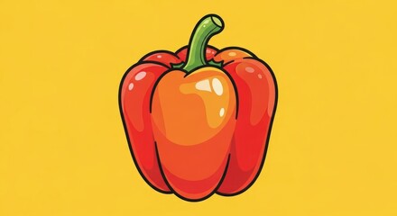 Vibrant red bell pepper on a yellow background, isolated illustration.