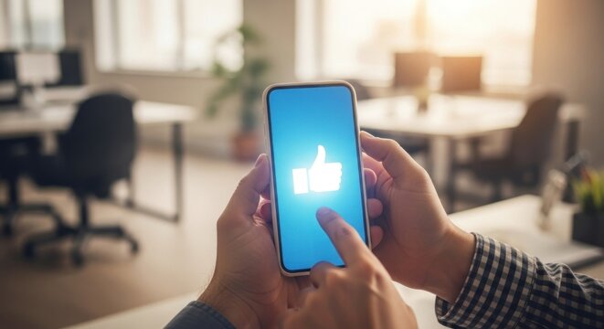 Person using a smartphone to like a social media post - Powered by Adobe