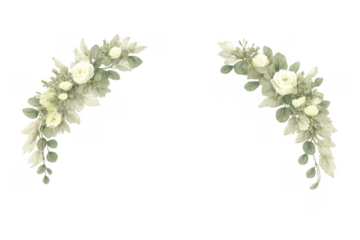 Watercolor white roses and green foliage wedding arch border