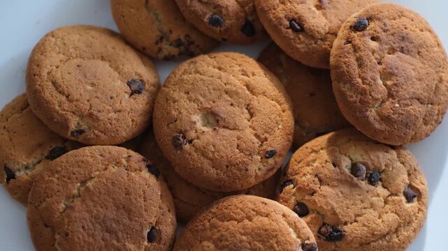 Close-up of protein oatmeal chocolate chip cookies