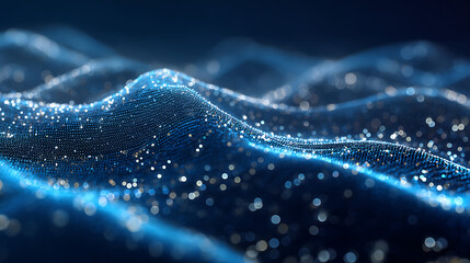 Stunning blue wave pattern with sparkling particles and glowing lines