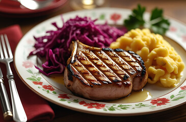 roast pork with potatoes and vegetables