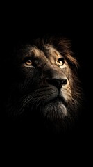 Naklejka premium Majestic Lion Portrait Featuring Striking and Intense Golden Eyes