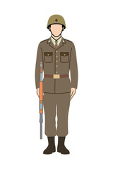 Armed Soldier in Uniform with Helmet and Rifle Vector Illustration.