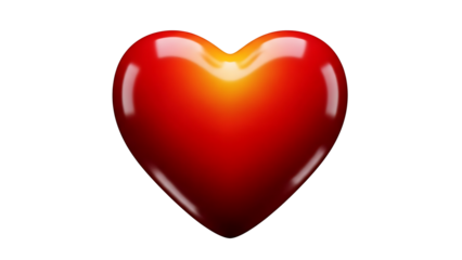 Glossy Red Heart with Orange Glow Isolated on White Background