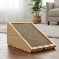 Angled Wooden Cat Scratcher Board with Corrugated Cardboard Pad