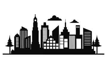 Obraz premium Commercial Building and Skyscraper Skyline Silhouette Graphic