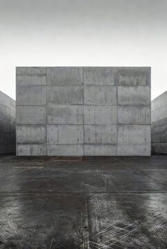 Industrial Concrete Wall Background Scene with Dark Metallic Floor