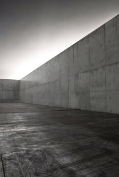 Concrete Wall Background with Dark Floor and Dramatic Sky