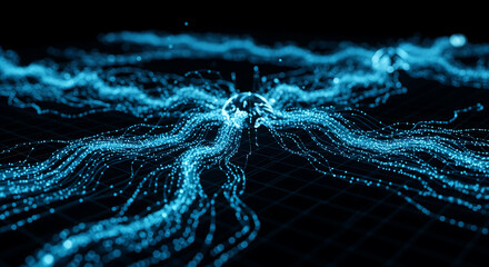 Abstract digital data streams and network connections, representing artificial intelligence and big data processing.