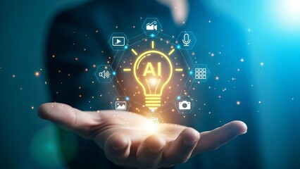 Innovative AI technology concept with glowing lightbulb