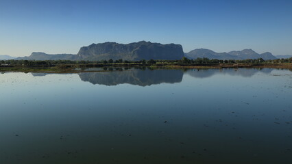 Blue Lagoon ,a large emerald-blue pond surrounded by limestone mountains. It is 70 meters deep and was created by releasing water after the stone mill stopped  mining. 
Phu Pha Man ,Khon Kaen,THAILAND