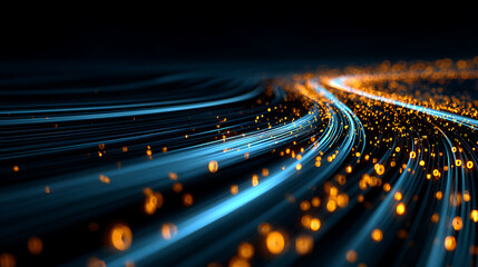 Vibrant blue and orange light trails on dark background