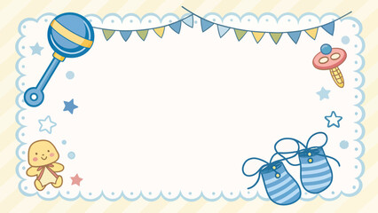 Adorable baby shower invitation card with blue and yellow decorations