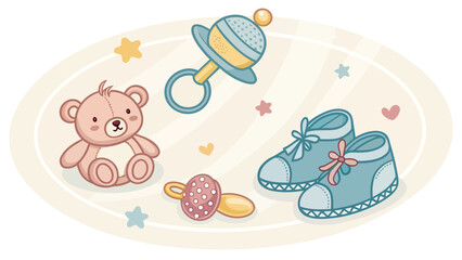 Adorable baby items in soft pastel colors for nursery decor