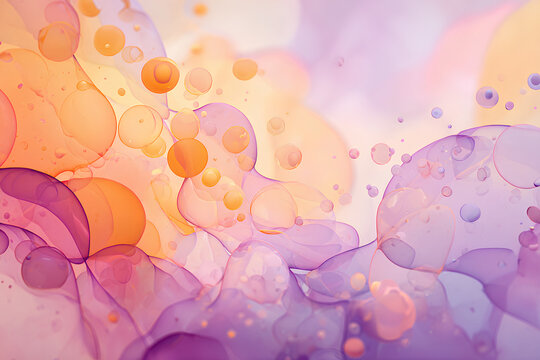 Abstract Cell Biology Background with Biomorphic Structures and Soft Gradient Layers in Warm Purple Pink and Orange Tones  
