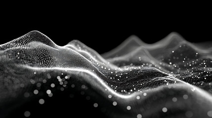 Dynamic wave of glowing particles on black background