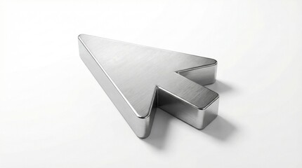 Modern metallic arrow cursor symbol isolated on white background,3D icon representing technology,user interface,digital interaction and computing design