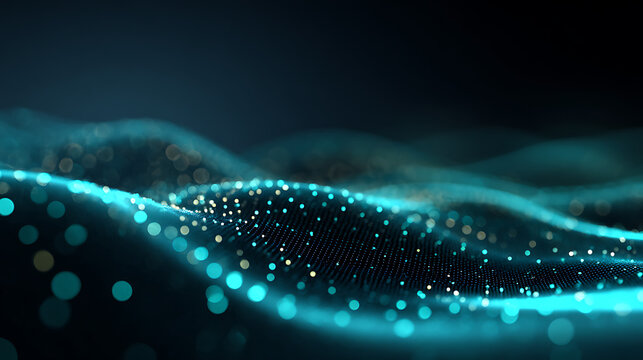 Futuristic digital wave with glowing blue particles and bokeh lights - Powered by Adobe