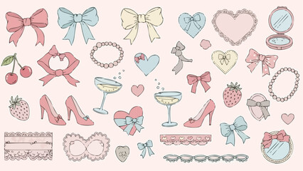 Collection of Cute Girly Accessories and Symbols.