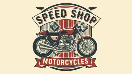 Vintage Motorcycle Speed Shop Emblem. © ade